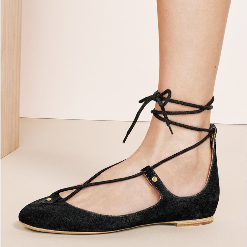 Chloe Foster Black suede lace up ballet flats 36.5